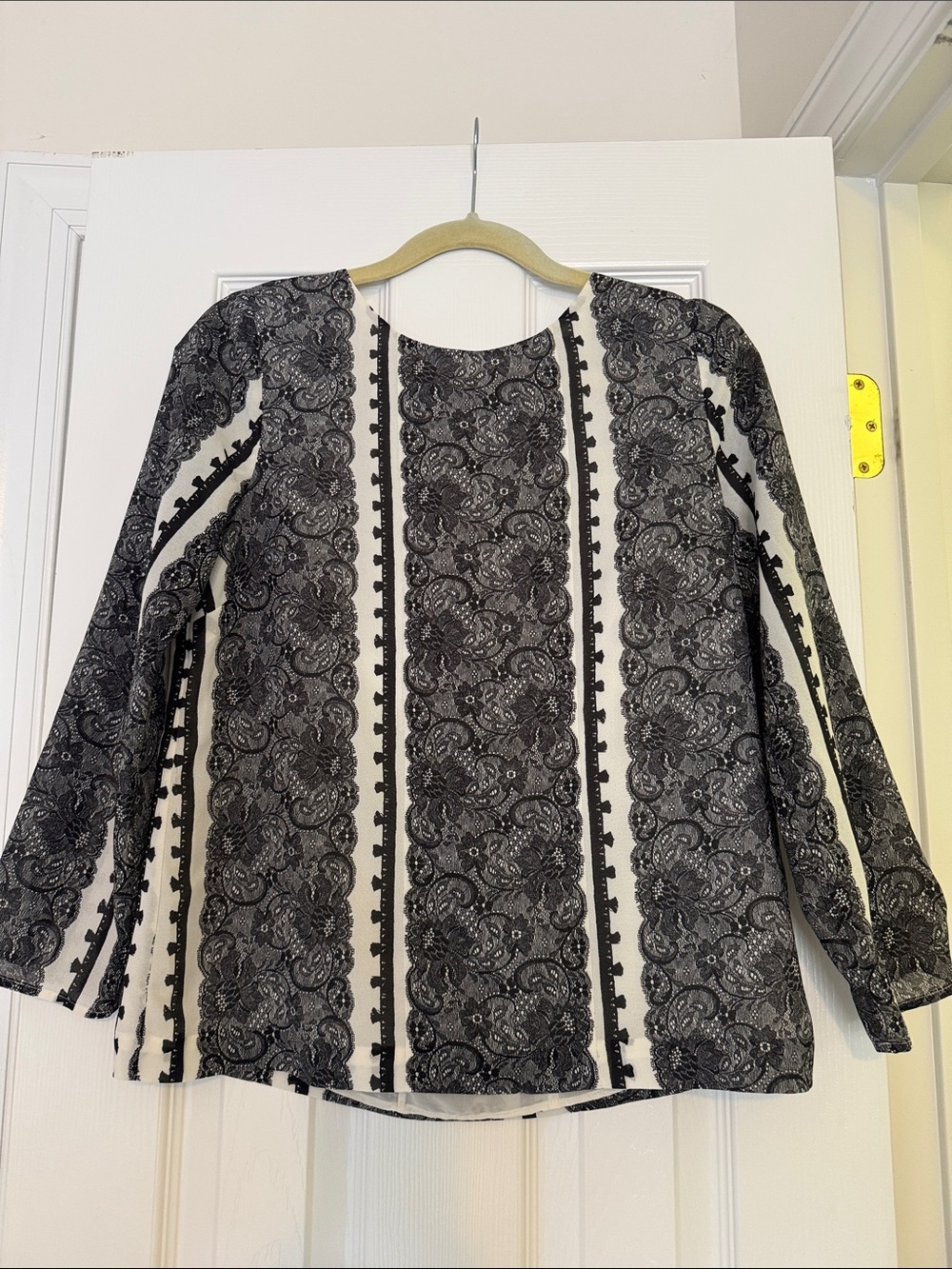 J. Crew Black and White Paisley-Panel Long Sleeve Top